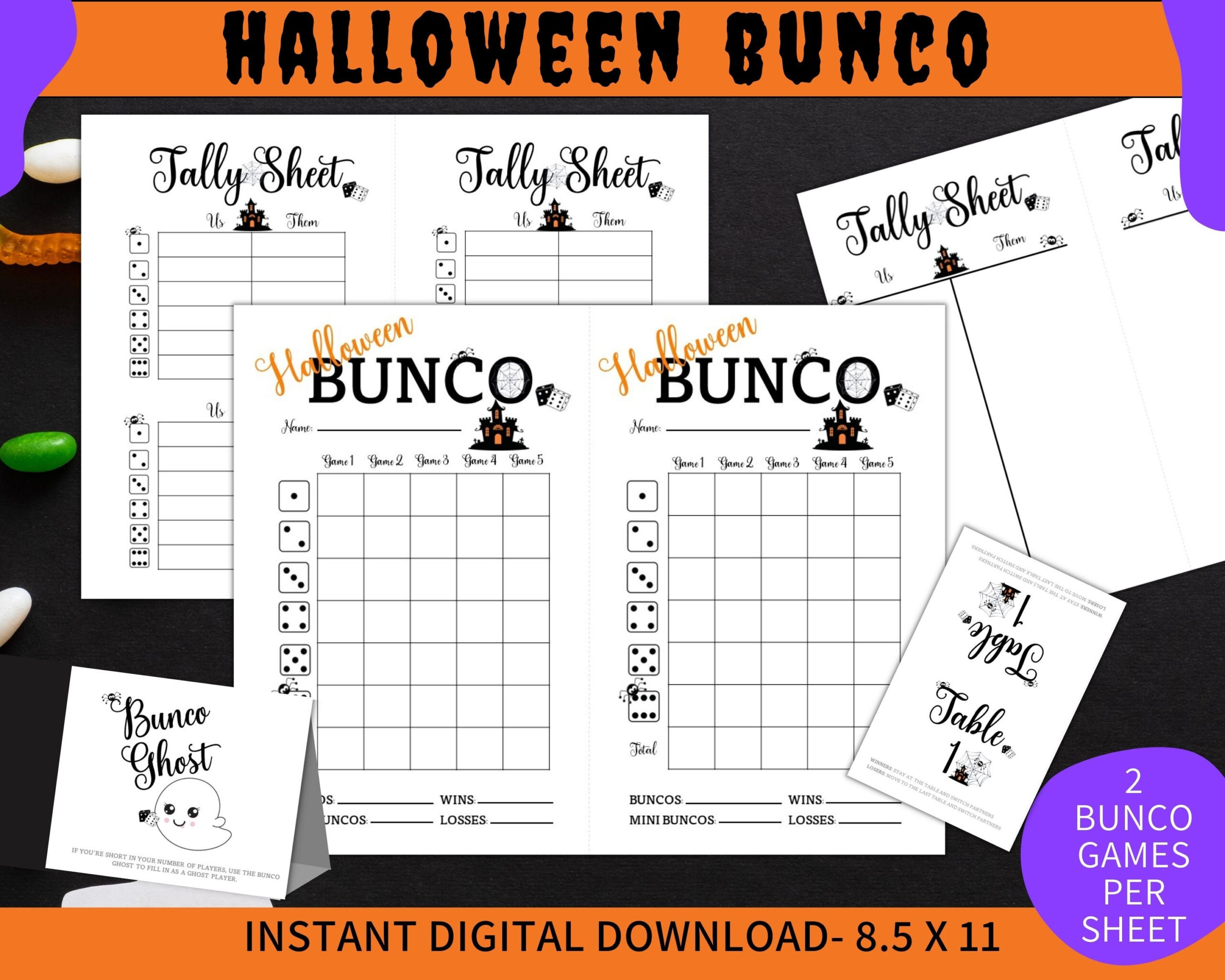 Halloween Bunco Printable Game Set, Ladies Game Night Activity within Free Printable Halloween Bunco Score Sheets