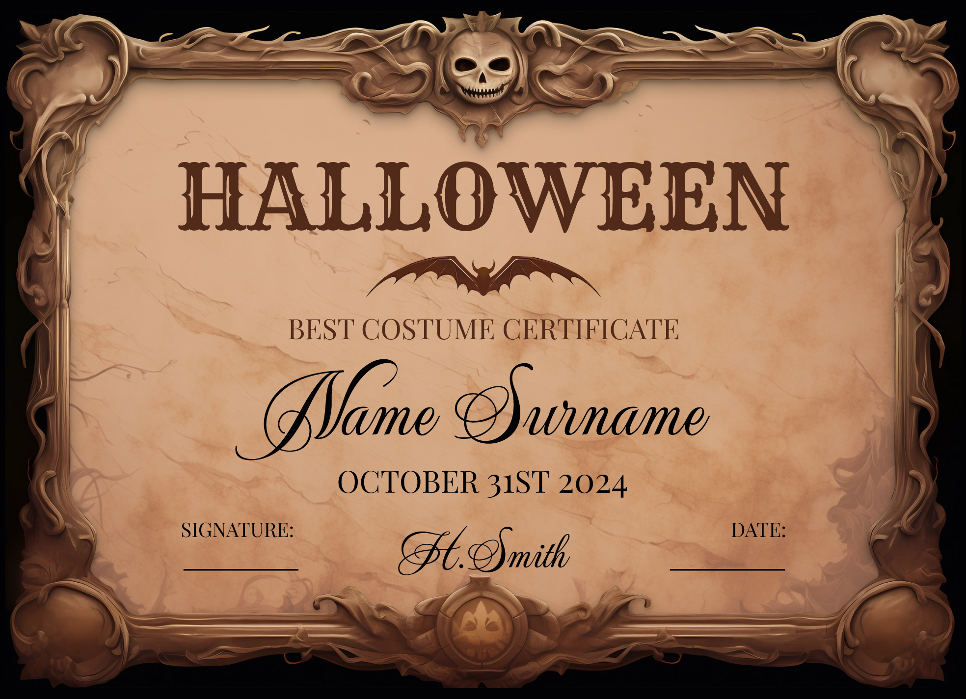 Halloween Certificate Free Google Docs Template - Gdoc.io with Free Printable Halloween Award Certificates