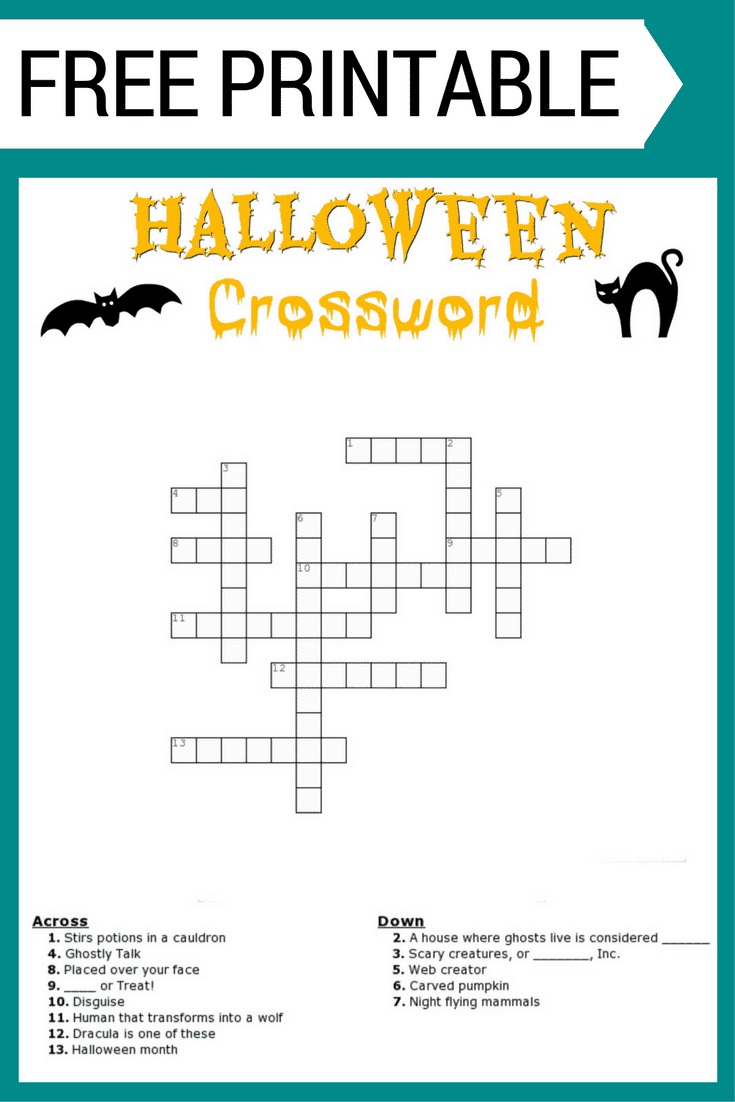 Halloween Crossword Printable (With Or Without Word Bank) inside Free Printable Halloween Puzzles