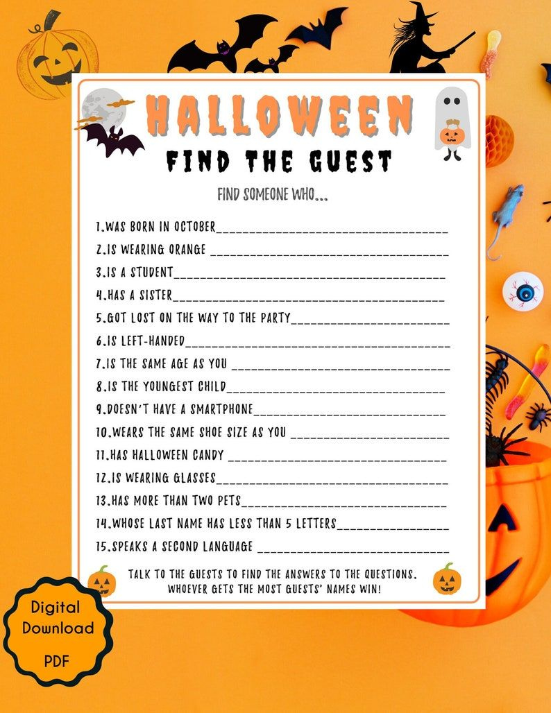 Halloween Find The Guest Game Halloween Games Printable Pdf Scary with Free Printable Halloween Party Games