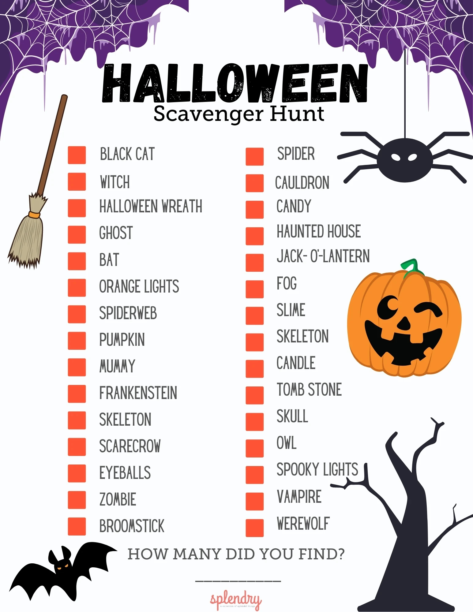 Halloween Scavenger Hunt (With Free Printable!) - Splendry within Free Printable Halloween Scavenger Hunt