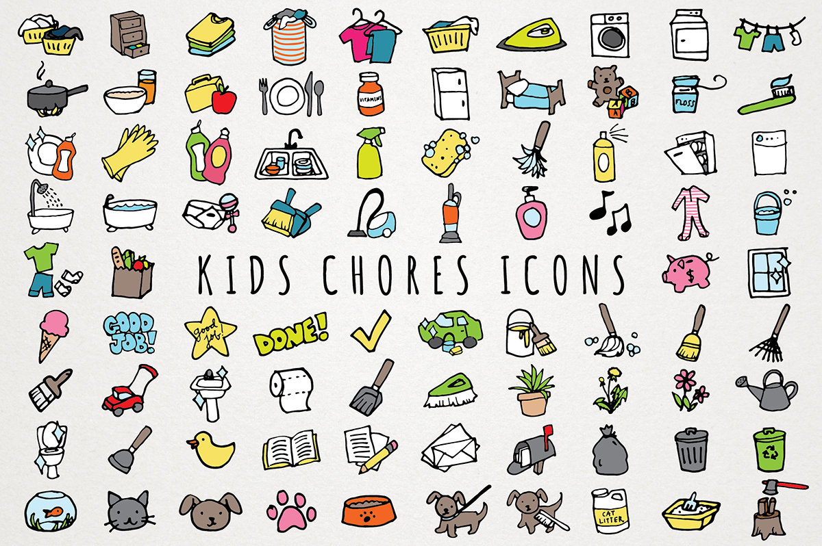 Hand-Drawn Kids Chores Icons – Free Design Resources in Chore Stickers Free Printable