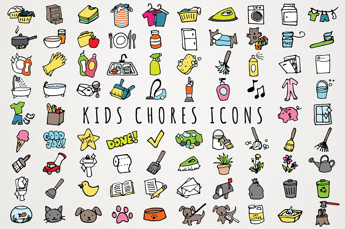 Hand-Drawn Kids Chores Icons – Free Design Resources with regard to Free Printable Icons