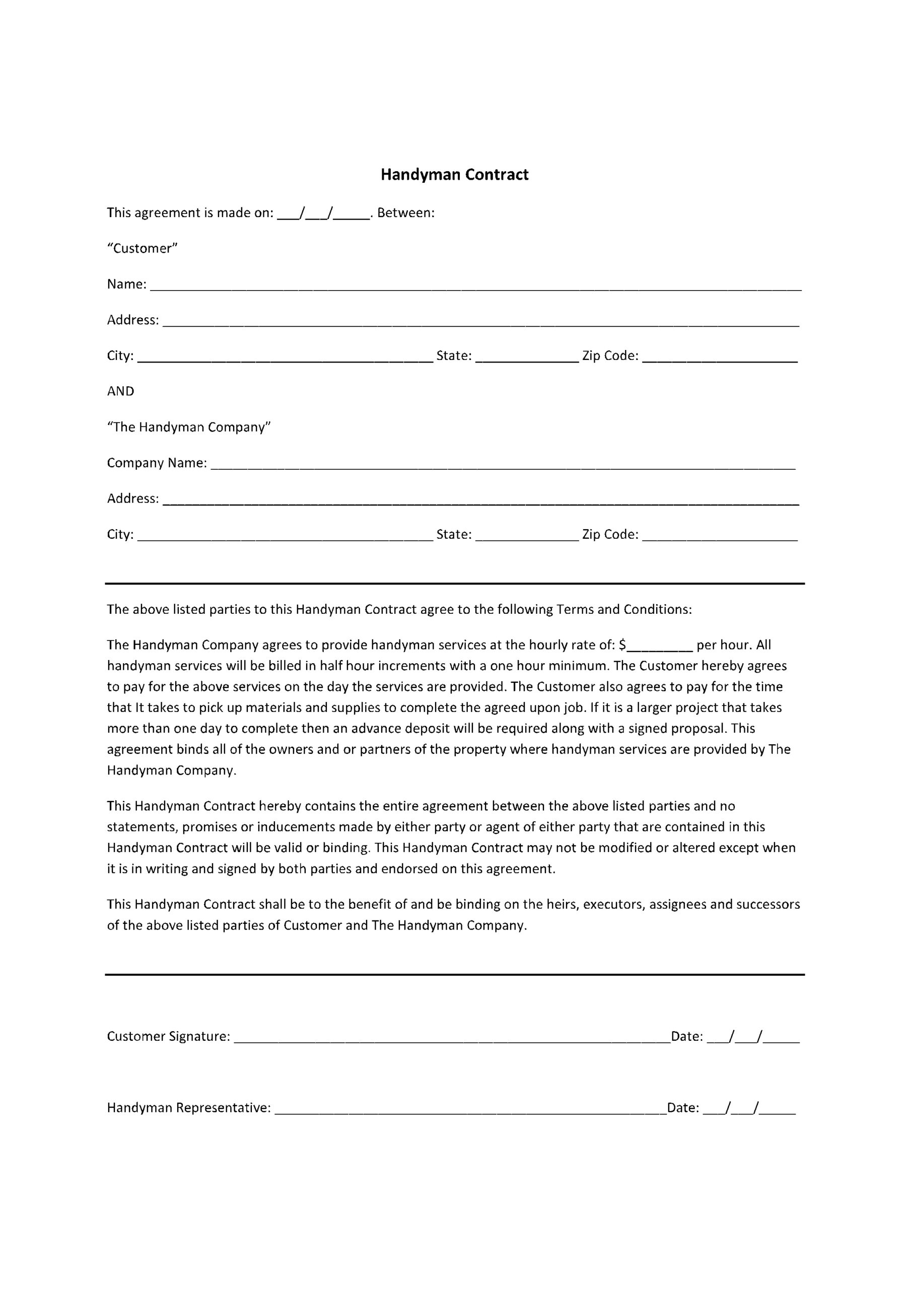 Handyman Contract Template | Get Free Sample | Cocosign intended for Free Printable Handyman Contracts