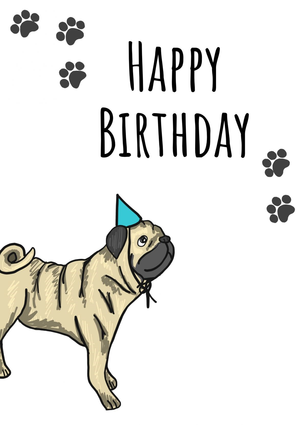 Happy Birthday Pug Card | Scribbler in Free Printable Pug Birthday Cards