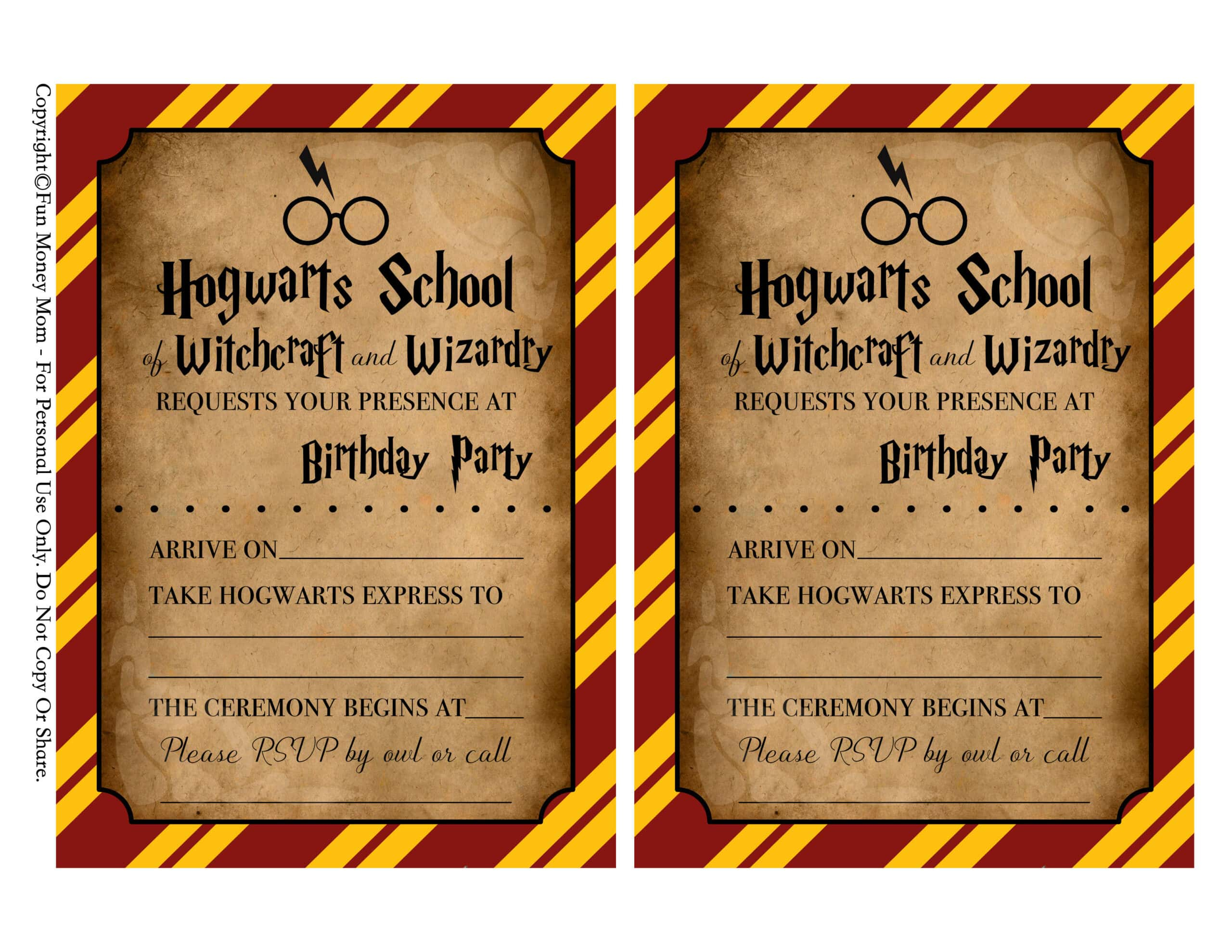 Harry Potter Invitations (Free Printables) | Fun Money Mom in Harry Potter Birthday Invitations Free Printable