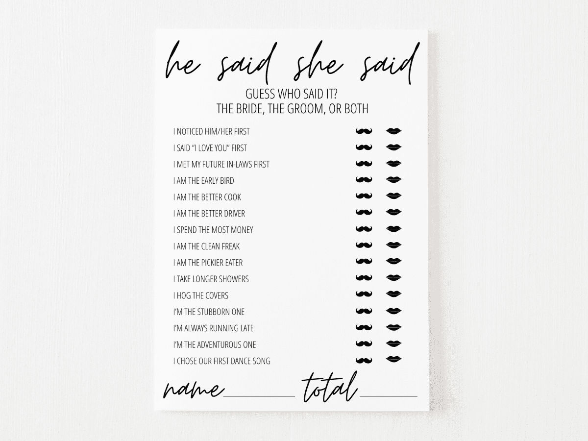 He Said She Said Bridal Shower Game Free Printable | Modern Moh with He Said She Said Game Free Printable