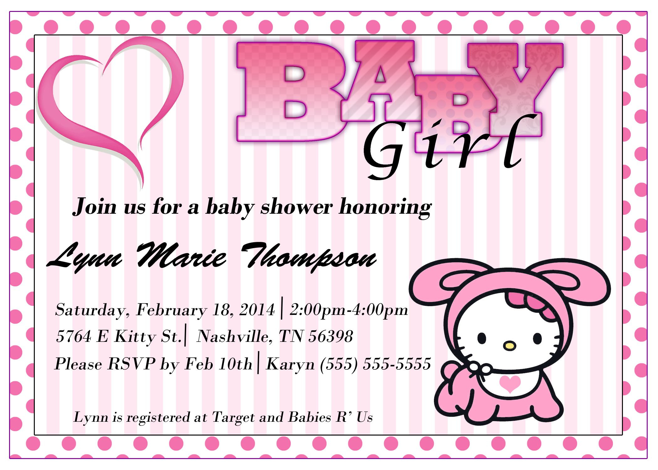 Hello Kitty Baby Shower, Baby Shower Invitations, City Baby Shower with Free Printable Hello Kitty Baby Shower Invitations