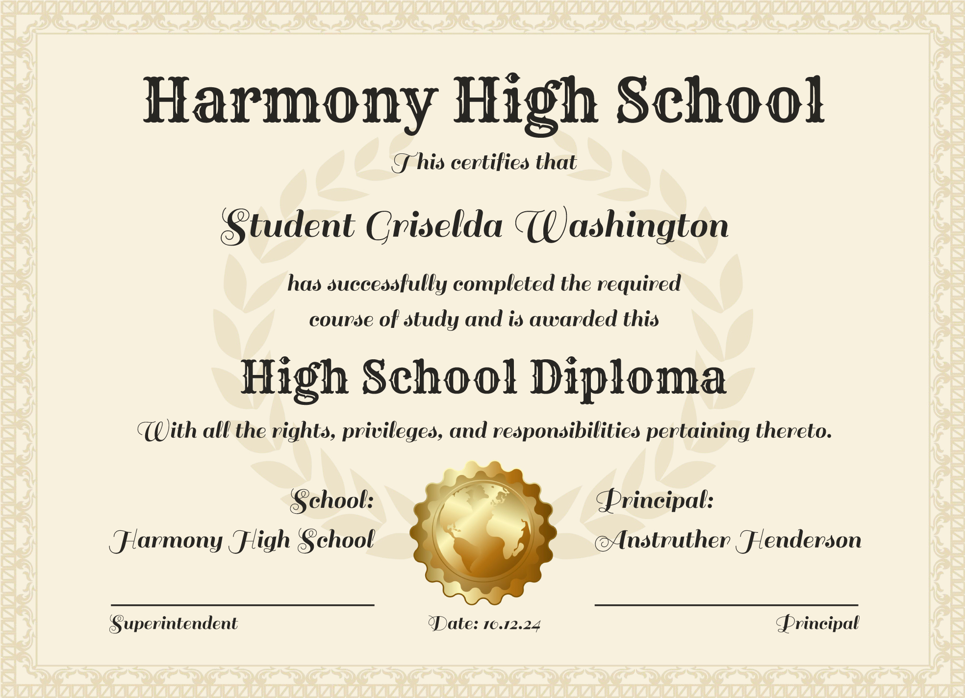 High School Diploma Free Google Docs Template - Gdoc.io intended for Free Printable High School Diploma Templates