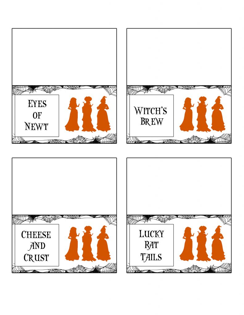 Hocus Pocus Party Place Cards And Food Labels | Free Printable pertaining to Free Printable Halloween Place Cards