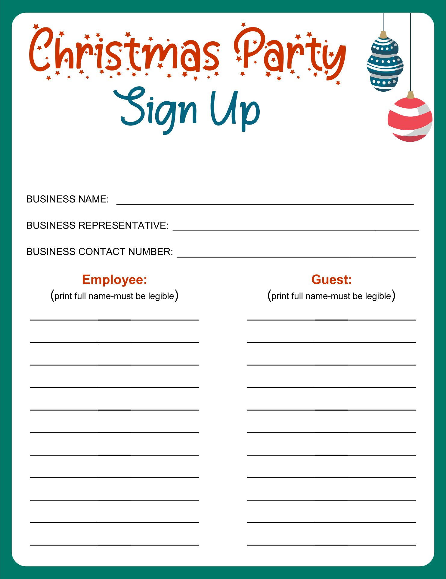 Holiday Sign Up Sheet with Free Printable Christmas Party Signs