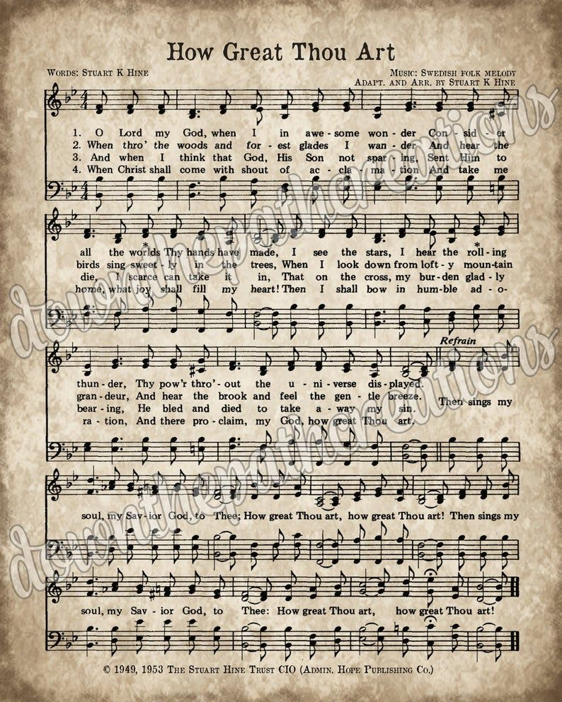 How Great Thou Art Print, Printable Vintage Sheet Music, Instant inside Free Printable Sheet Music Lyrics