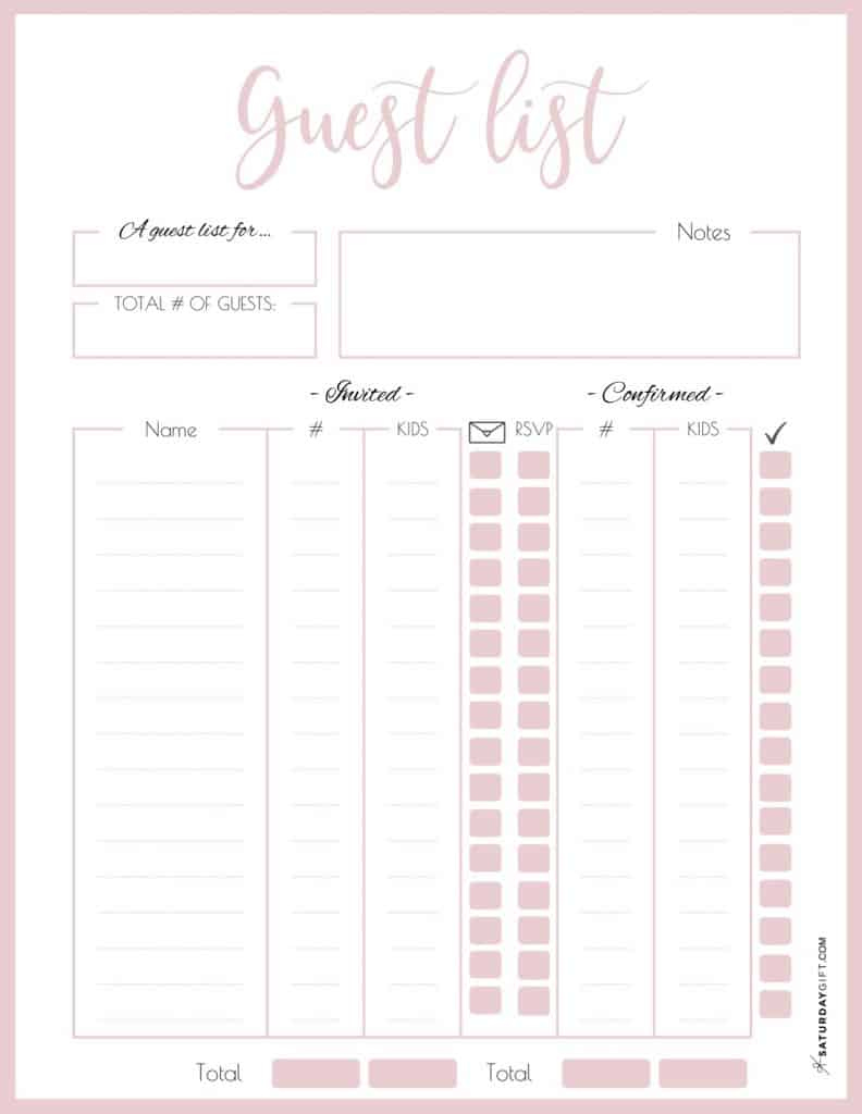 How To Plan The Guest List For Your Party + Pretty Guest List Planner in Free Printable Birthday Guest List