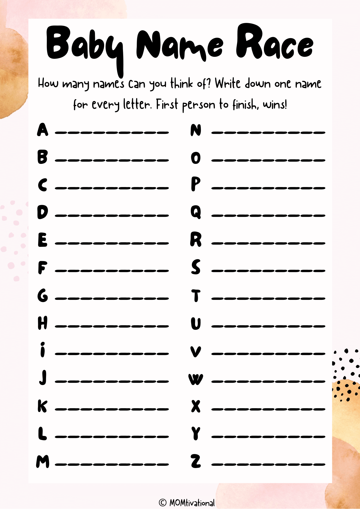 How To Play Baby Name Race (+ Free Printable!) | Momtivational within Baby Name Race Free Printable