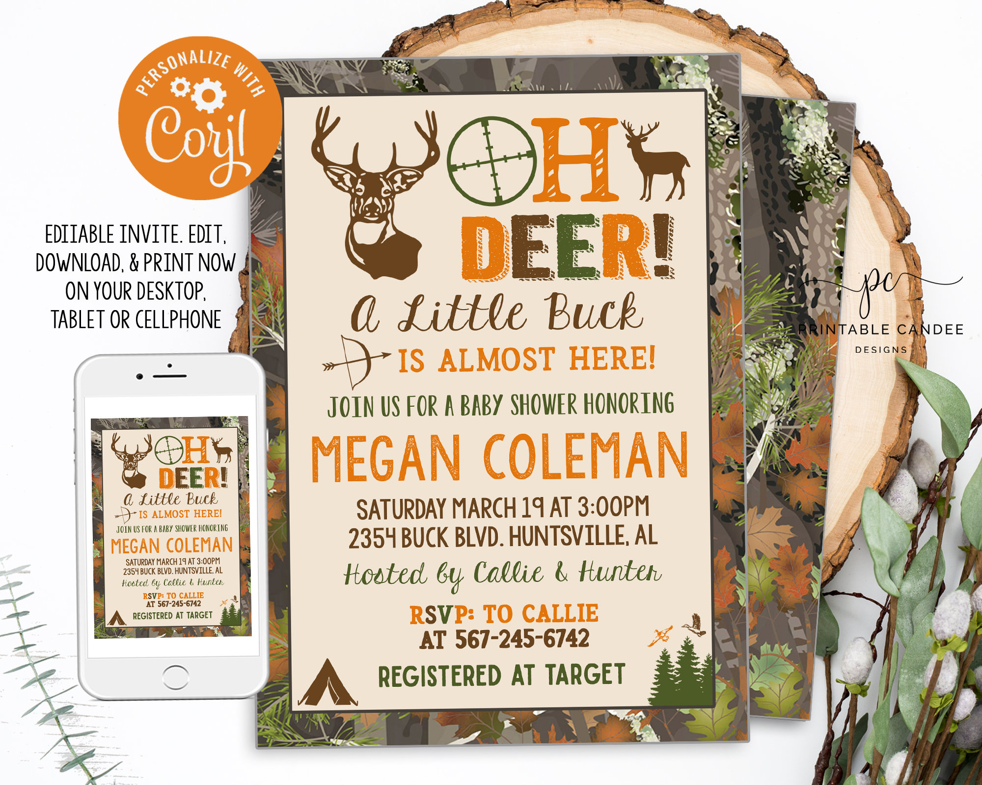 Hunting Baby Shower Invitation Camo Deer Invite Baby Boy Theme throughout Free Printable Camo Baby Shower Invitations