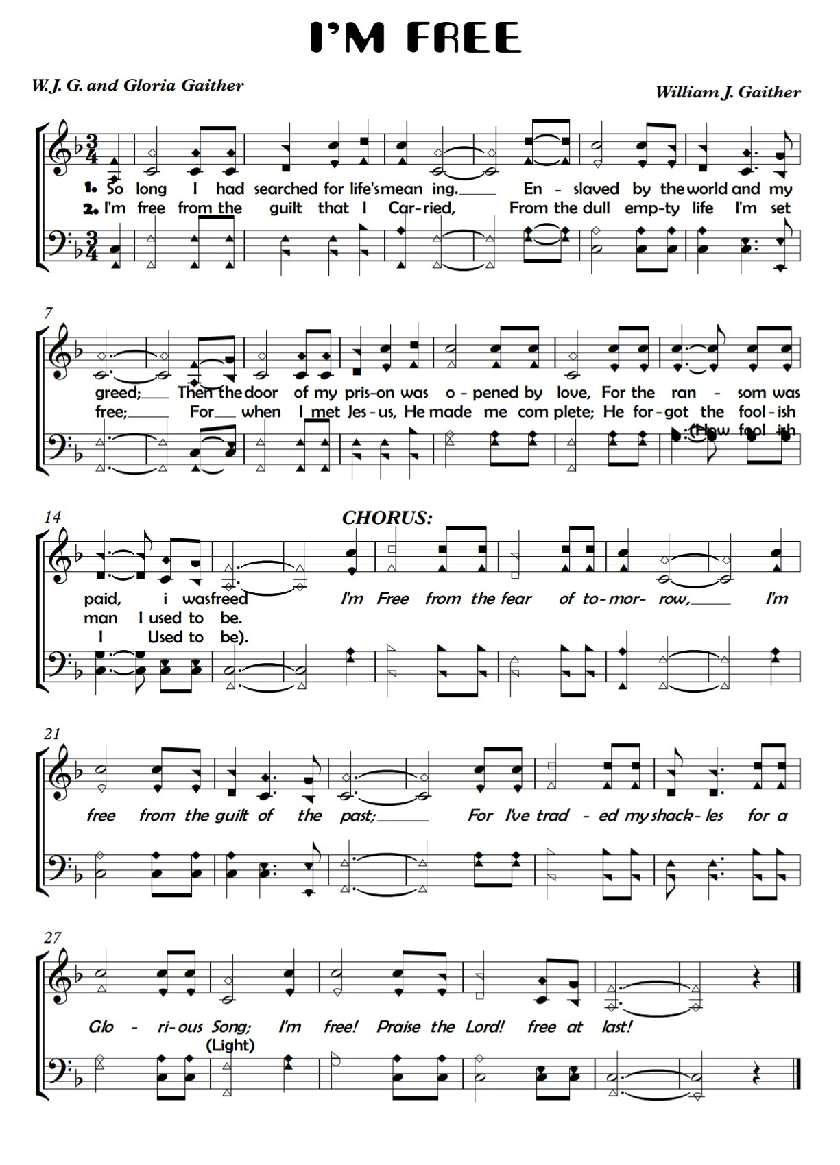 I&amp;#039;M Free – Gospel Choruses &amp;amp; Songs for Gospel Song Lyrics Free Printable