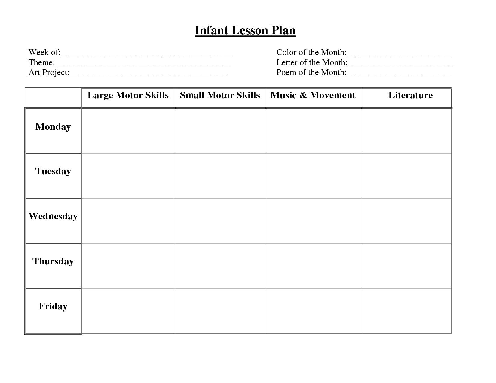 Infant Blank Lesson Plan Sheets pertaining to Free Printable Infant Lesson Plans