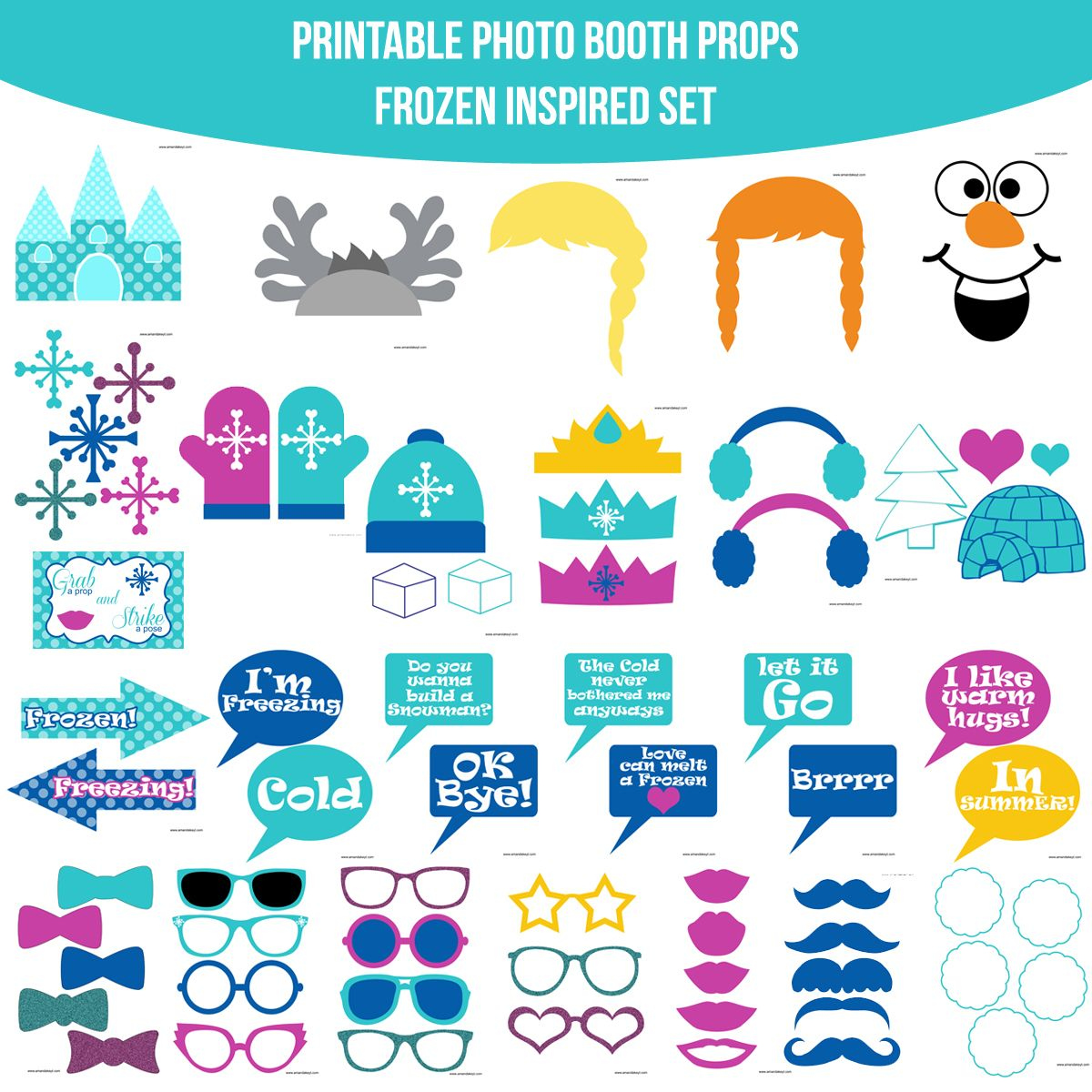 Instant Download Frozen Inspired Printable Photo Booth Prop Set with Free Printable Frozen Photo Booth Props