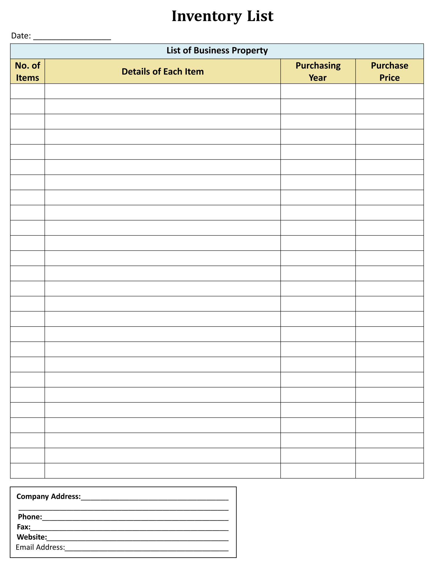 Inventory Sheet Free intended for Free Printable Inventory Sheets Business