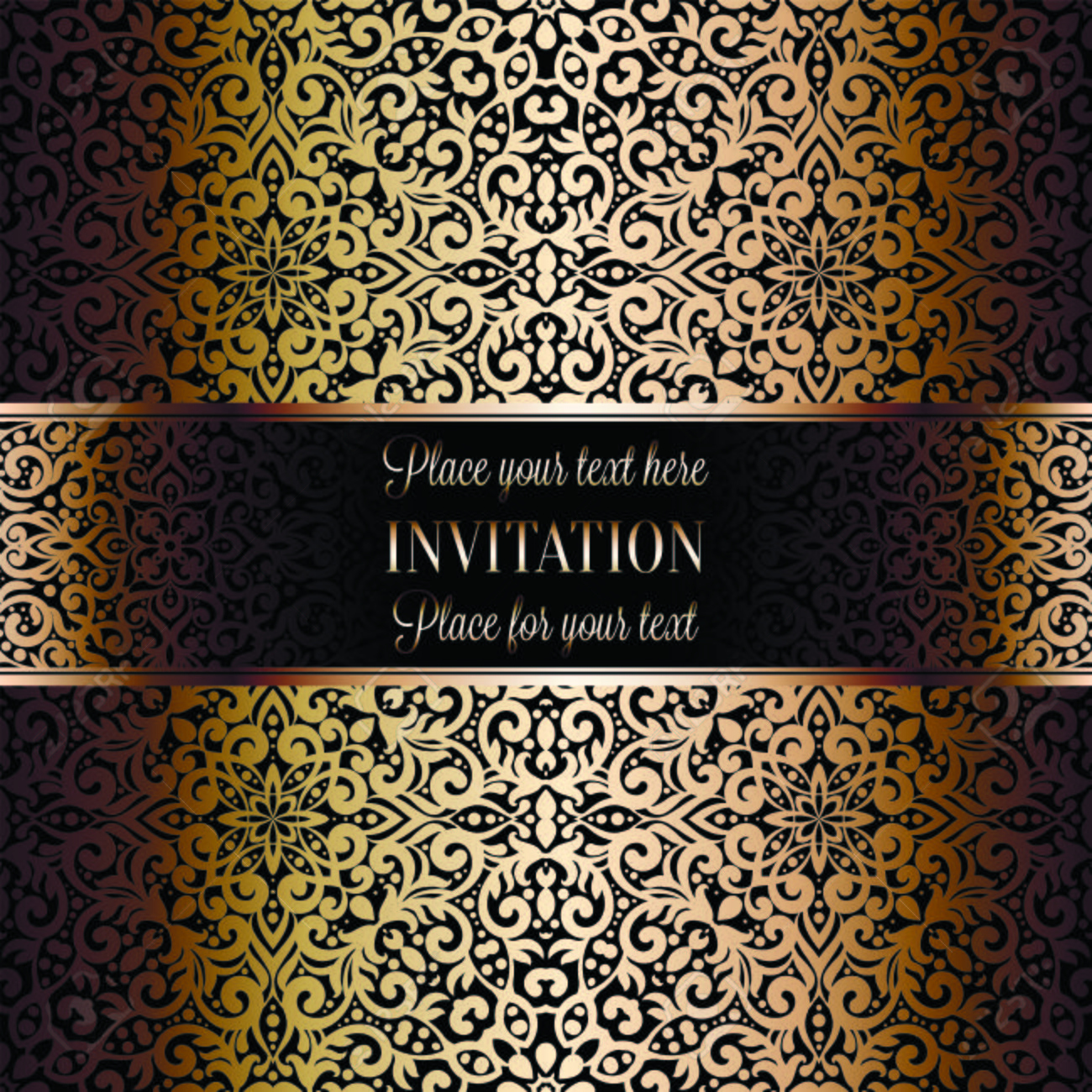 Invitation Card Template Design With Damask Pattern Royalty Free in Free Printable Damask Place Cards