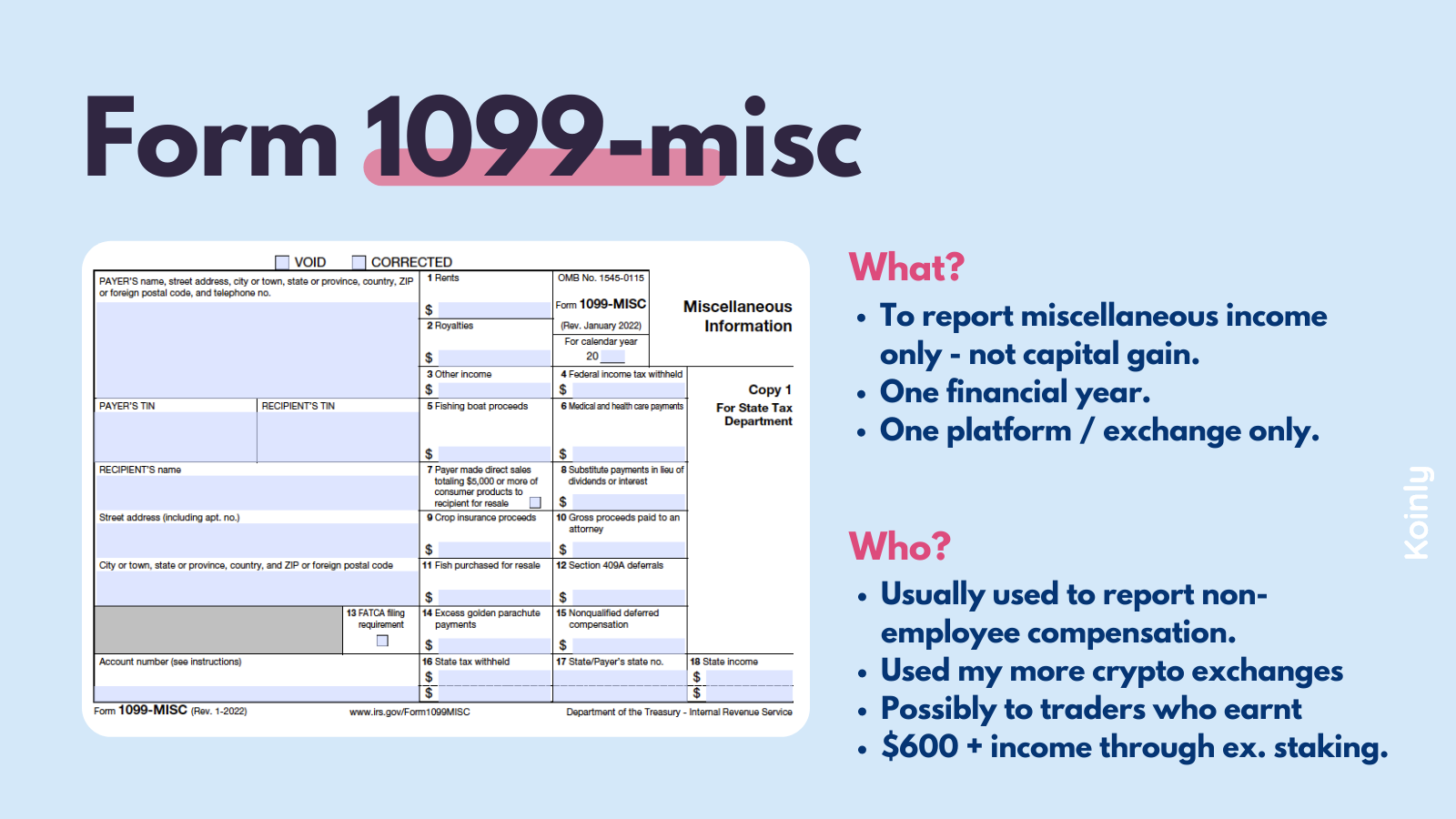 Irs Crypto 1099 Form: 1099-K Vs. 1099-B Vs. 1099-Misc | Koinly in Free Printable 1099 Misc Form 2025