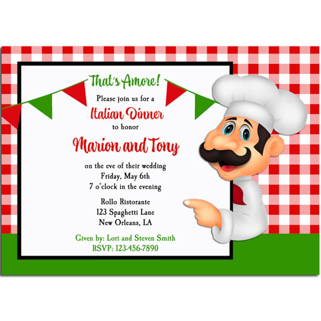 Italian Party Invitation Printable Or Printed With Free Shipping Pizza Pasta Italian Rehearsal Dinner Party Italian Waiter Collection - Etsy pertaining to Free Printable Italian Party Invitations