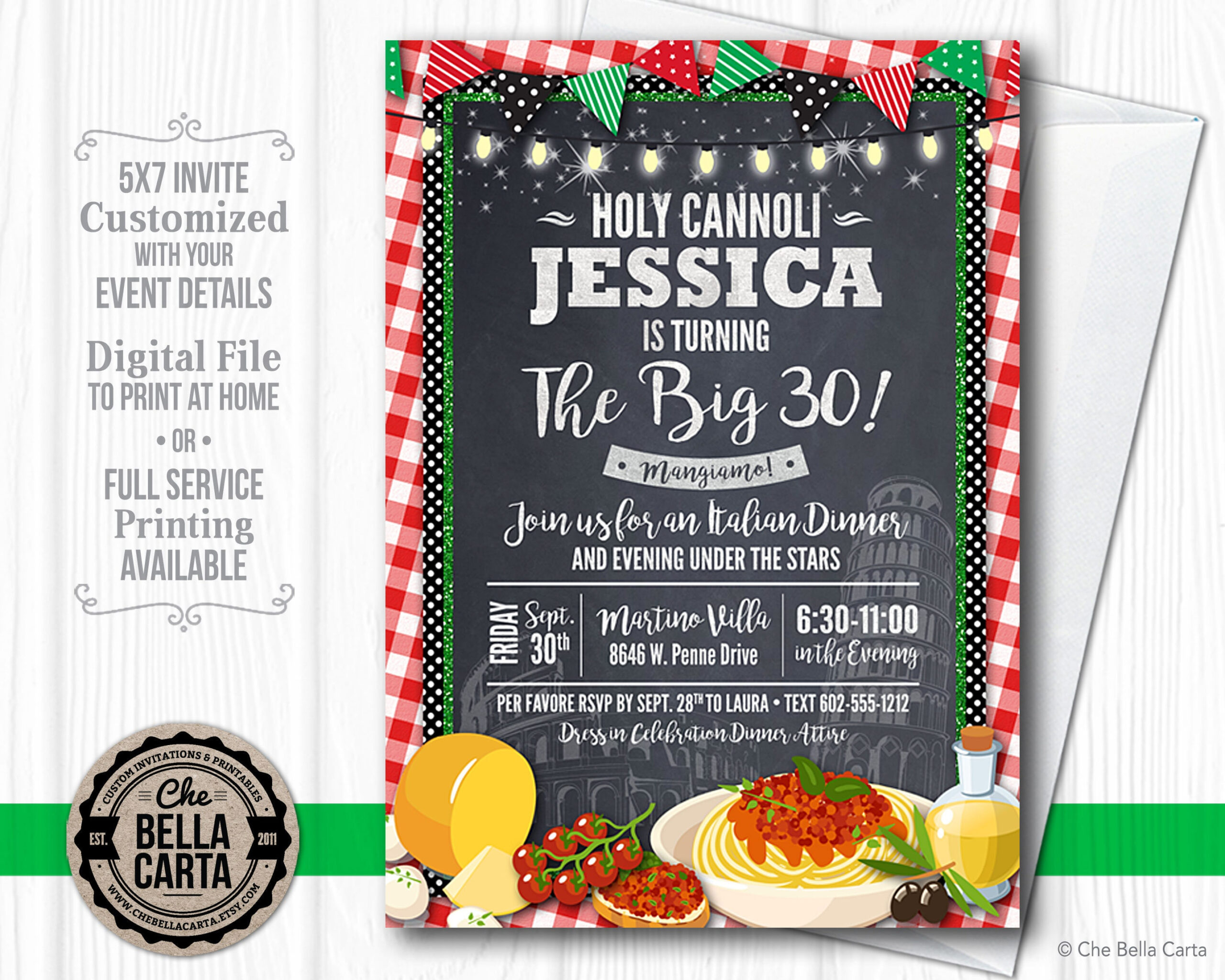 Italian Themed Printable Or Printed Invitation With Free Shipping pertaining to Free Printable Italian Party Invitations