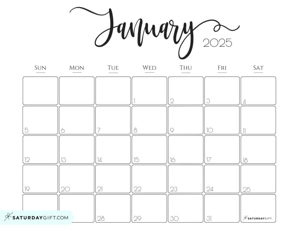 January 2025 Calendar - 20 Cute &amp;amp; Free Printables | Saturdaygift within Free Cute Printable Planner 2025