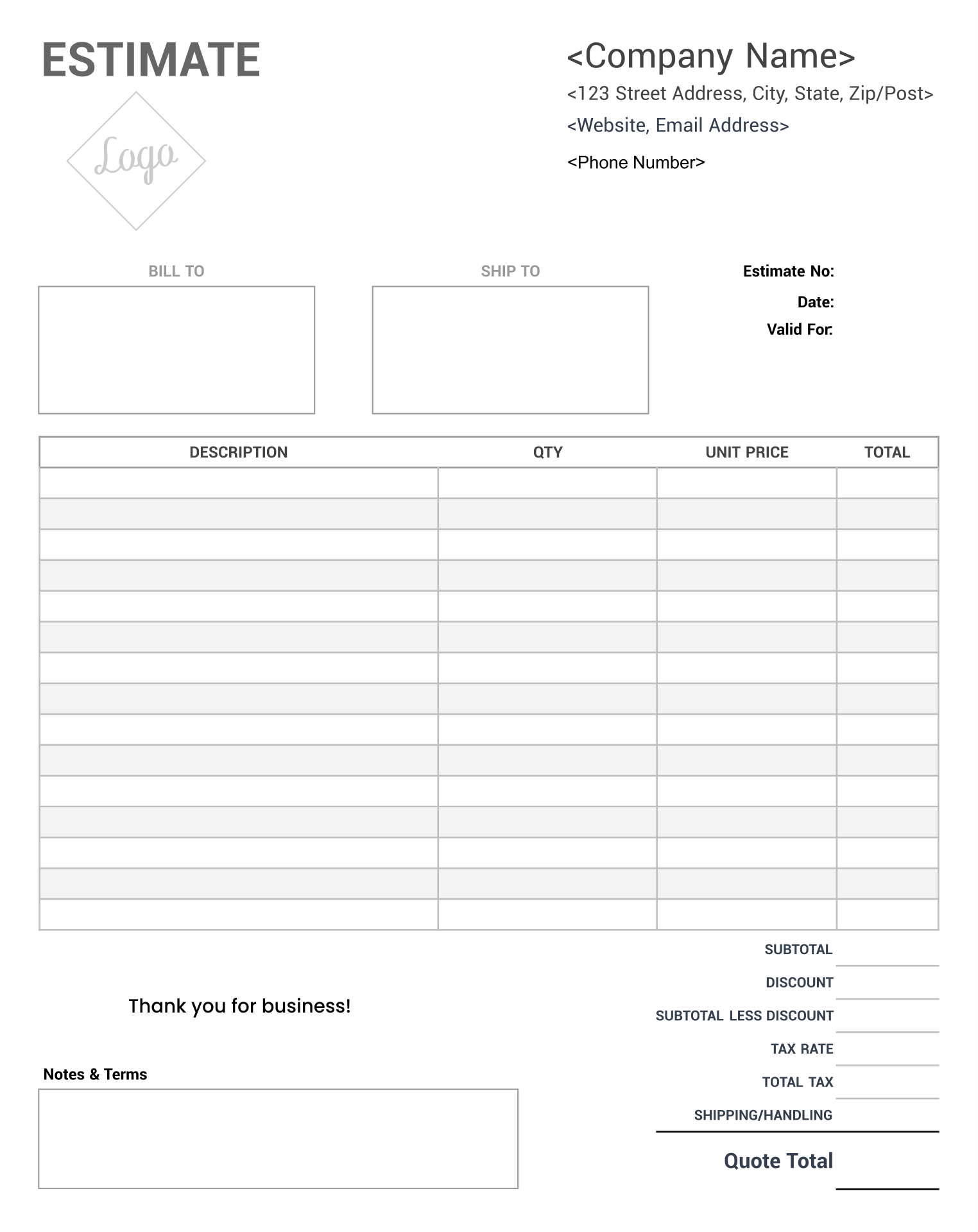 Job Estimate Form Templates | Estimate Template, Quote Template in Free Printable Estimate Forms