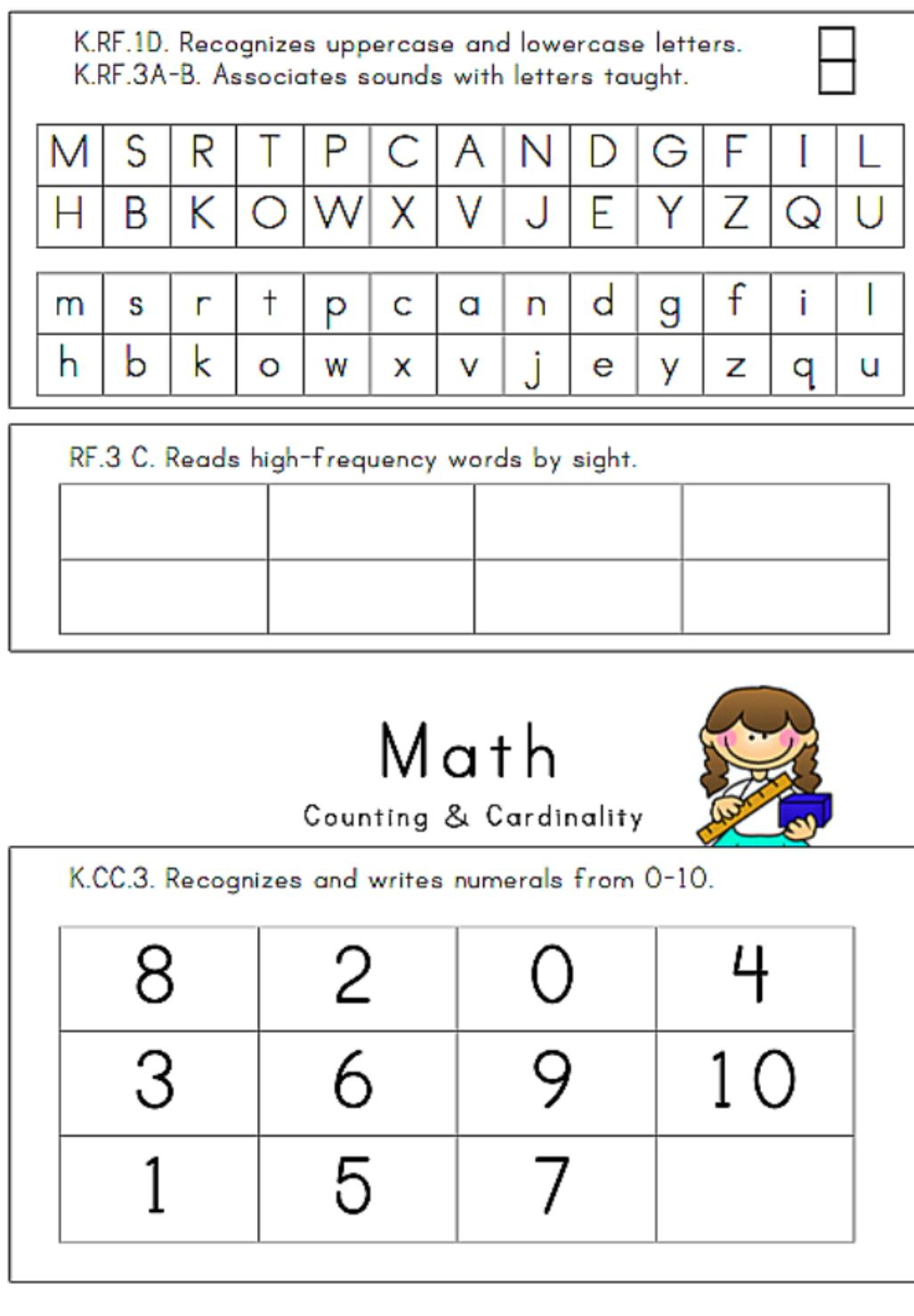 Kindergarten Entrance Exam with Free Printable Informal Math Assessments
