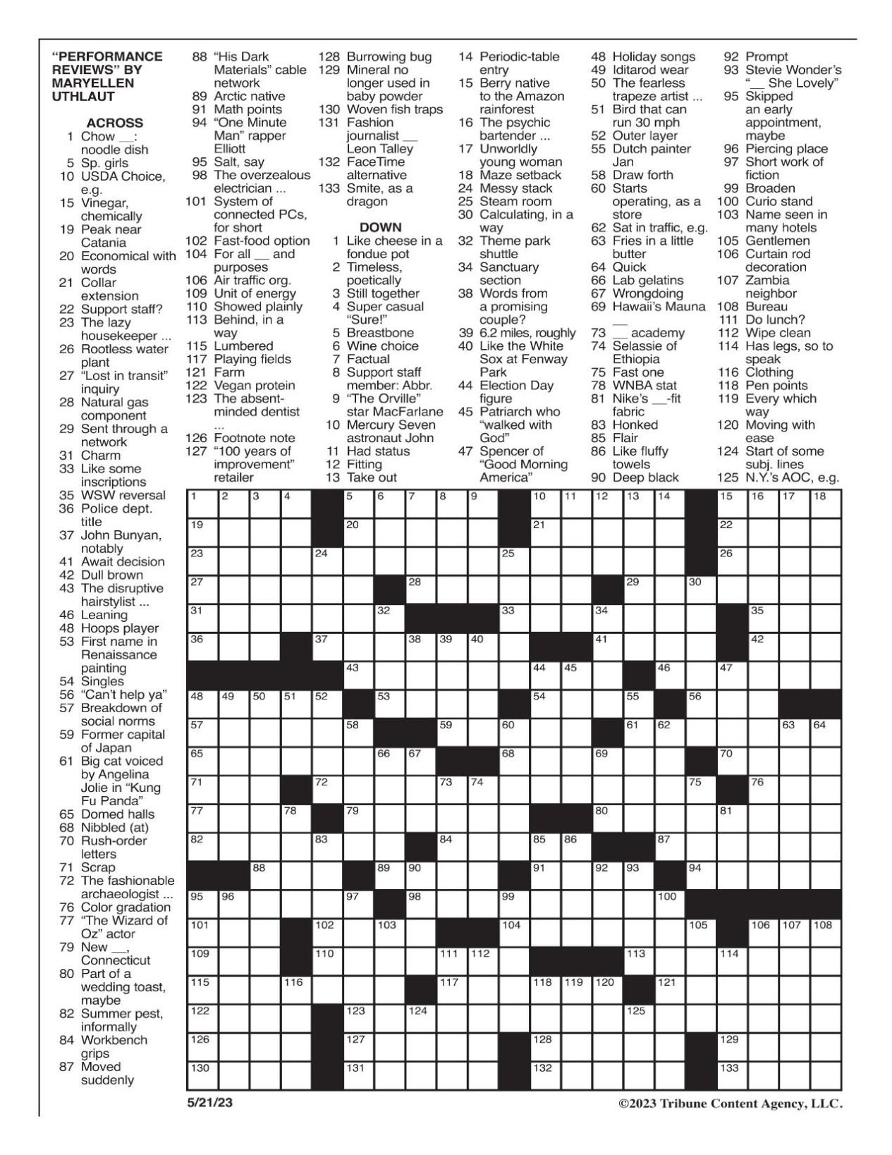 La Times Crossword: May 21, 2023 | Crosswords | Yakimaherald with La Times Free Printable Crosswords