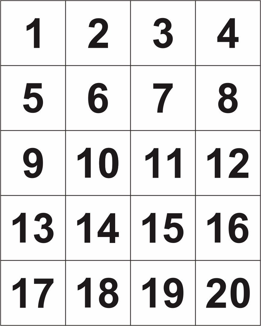 Large Printable Number Cards 1-20 for Free Printable Numbers 1-20 Worksheets