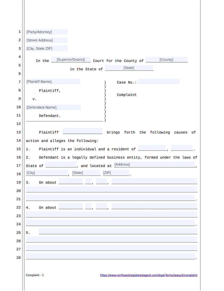 Lawsuit Complaint - Free Template And How To Guide pertaining to Free Printable Legal Forms