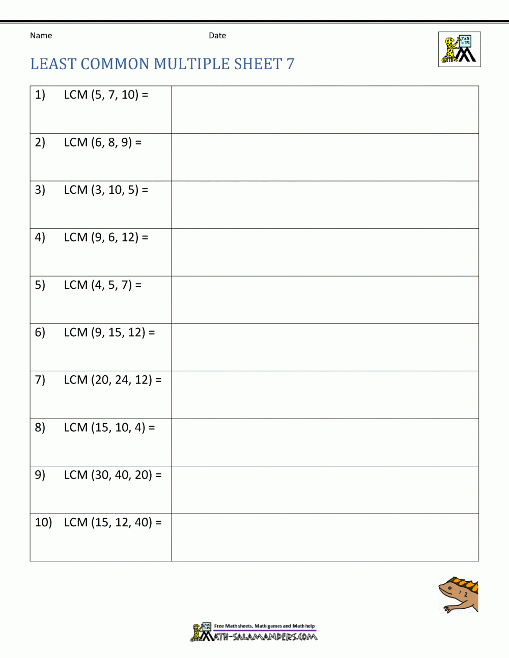 Least Common Multiple Worksheets Page in Least Common Multiple Worksheet Free Printable