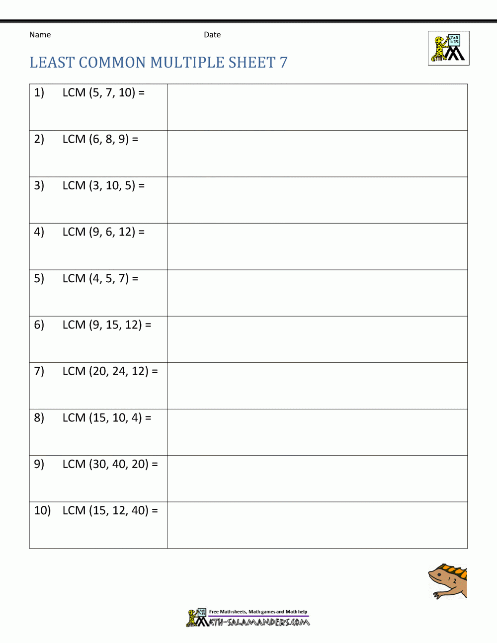 Least Common Multiple Worksheets Page with Free Printable Lcm Worksheets
