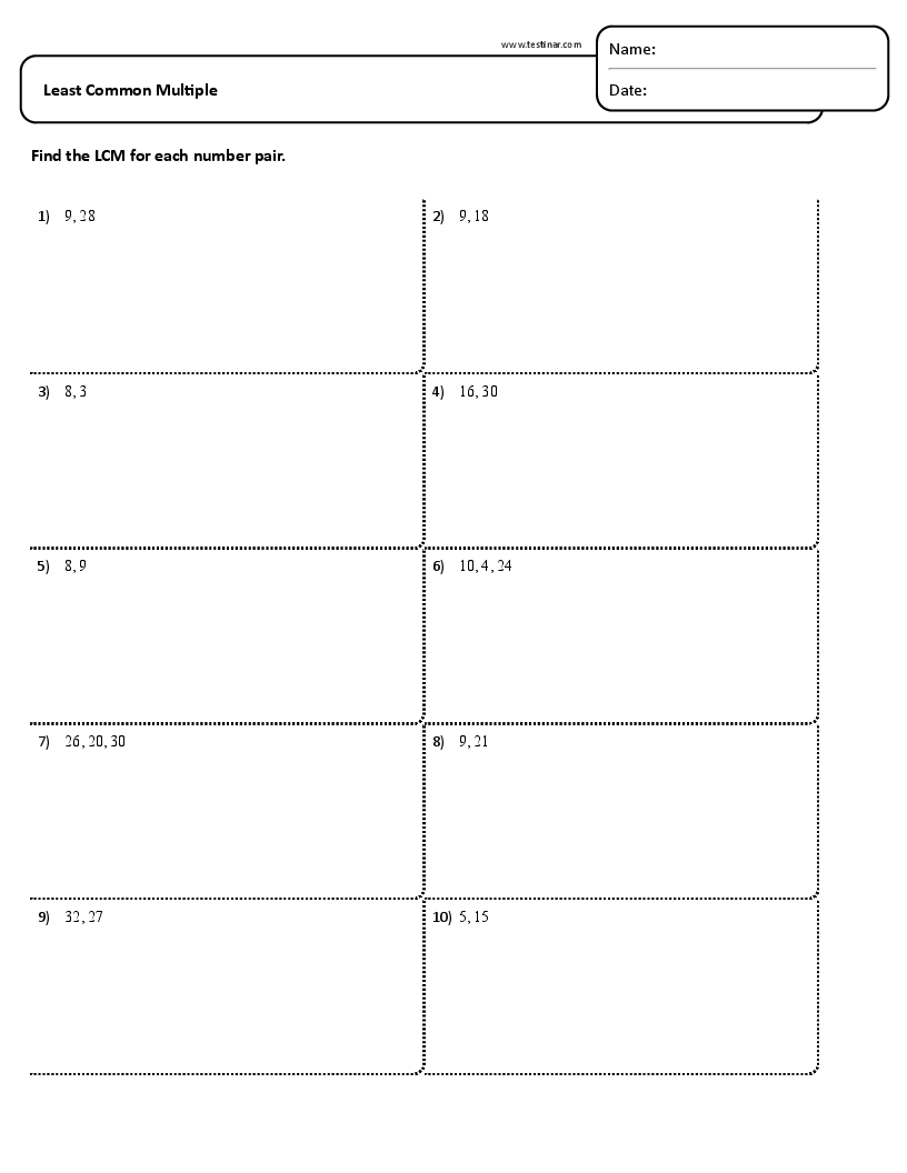 Least Common Multiple Worksheets with Least Common Multiple Worksheet Free Printable