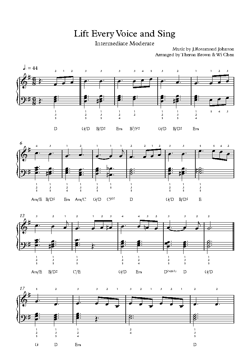 Lift Every Voice And Sing for Free Printable Sheet Music for Voice and Piano