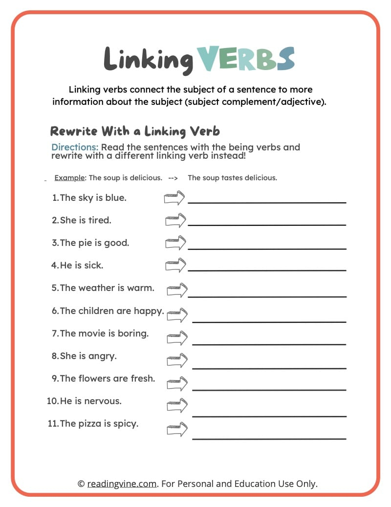 Linking Verbs Worksheets, Definition, And Examples throughout Free Printable Linking Verbs Worksheets