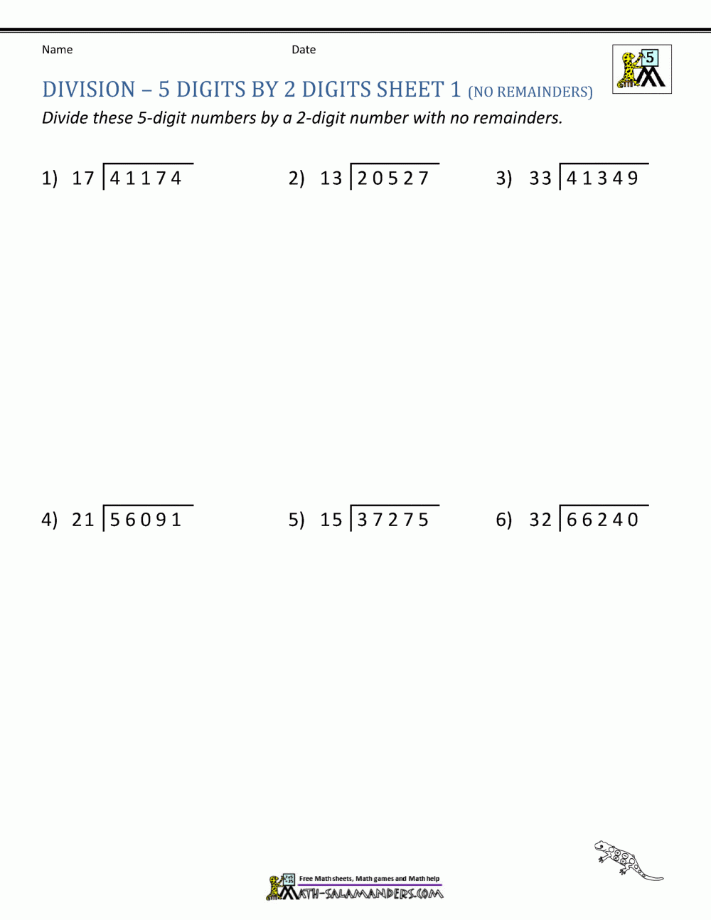 Long Division Worksheets For 5Th Grade with Free Printable Division Worksheets For 5Th Grade