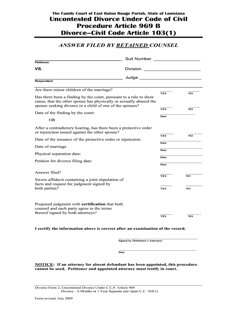 Louisiana Uncontested Divorce Forms - Fill Online, Printable inside Free Printable Divorce Papers for Louisiana