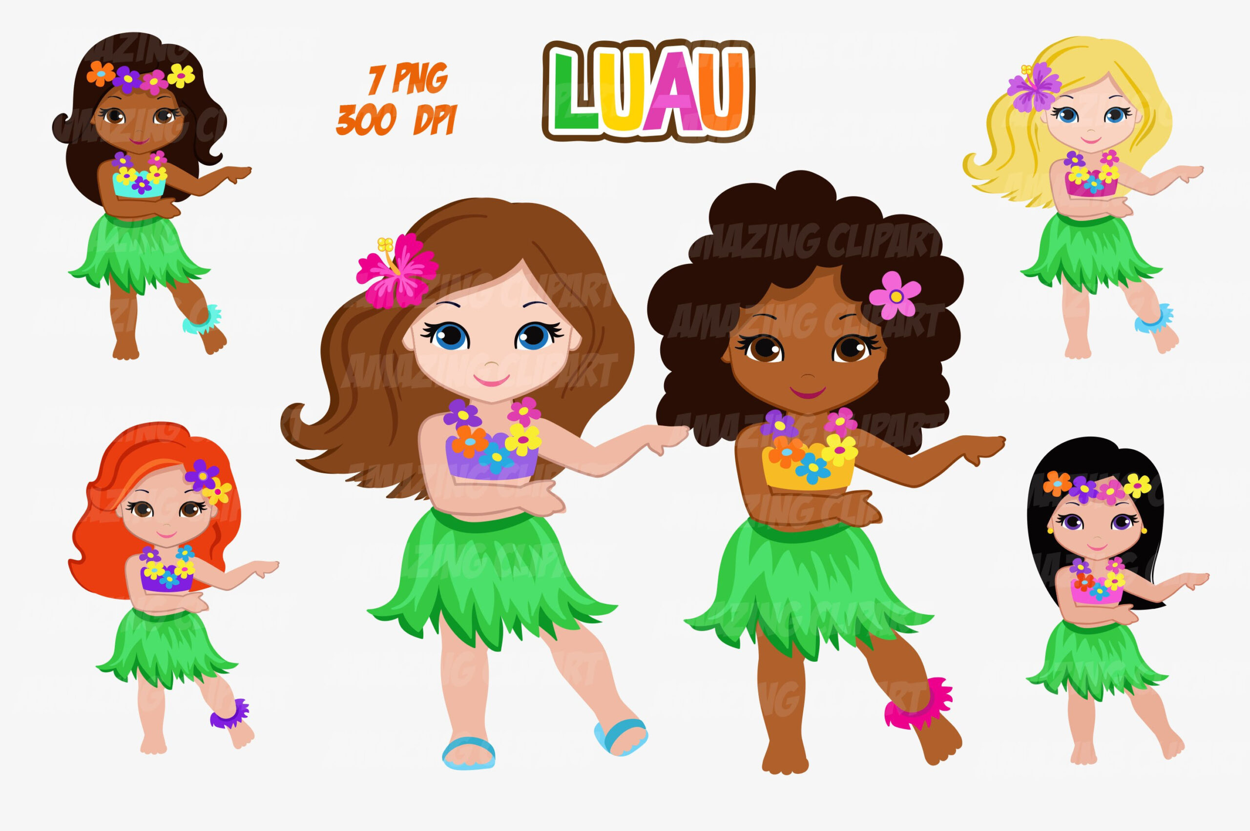 Luau Party Digital Clipart, Hawaii Clipart. within Free Printable Luau Clipart