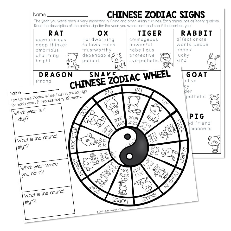 Lunar New Year - Chinese Zodiac Wheel Animal Signs with Free Printable Chinese Zodiac Wheel