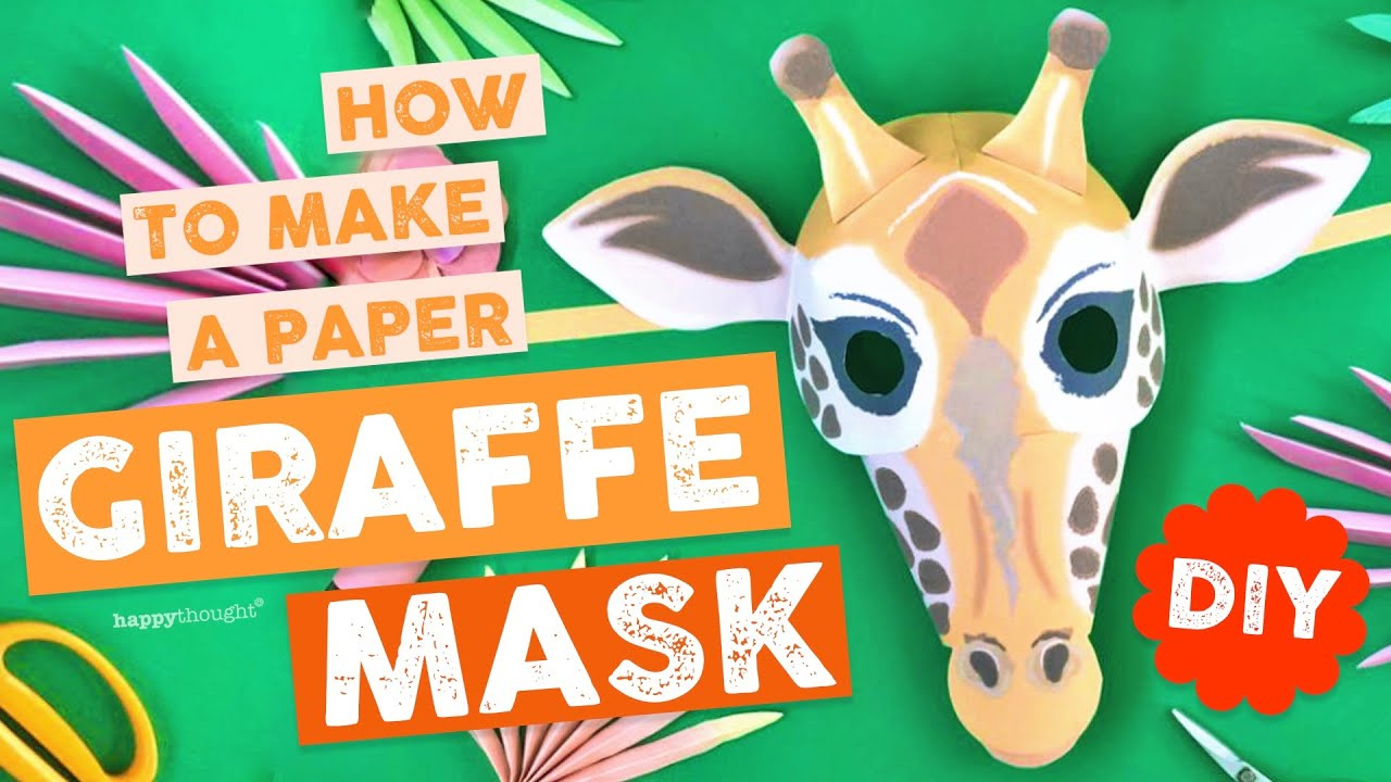 Make Your Own 3D Paper Giraffe Mask. Instantly Download Diy Giraffe Mask Template From Happythought for Giraffe Mask Template Printable Free