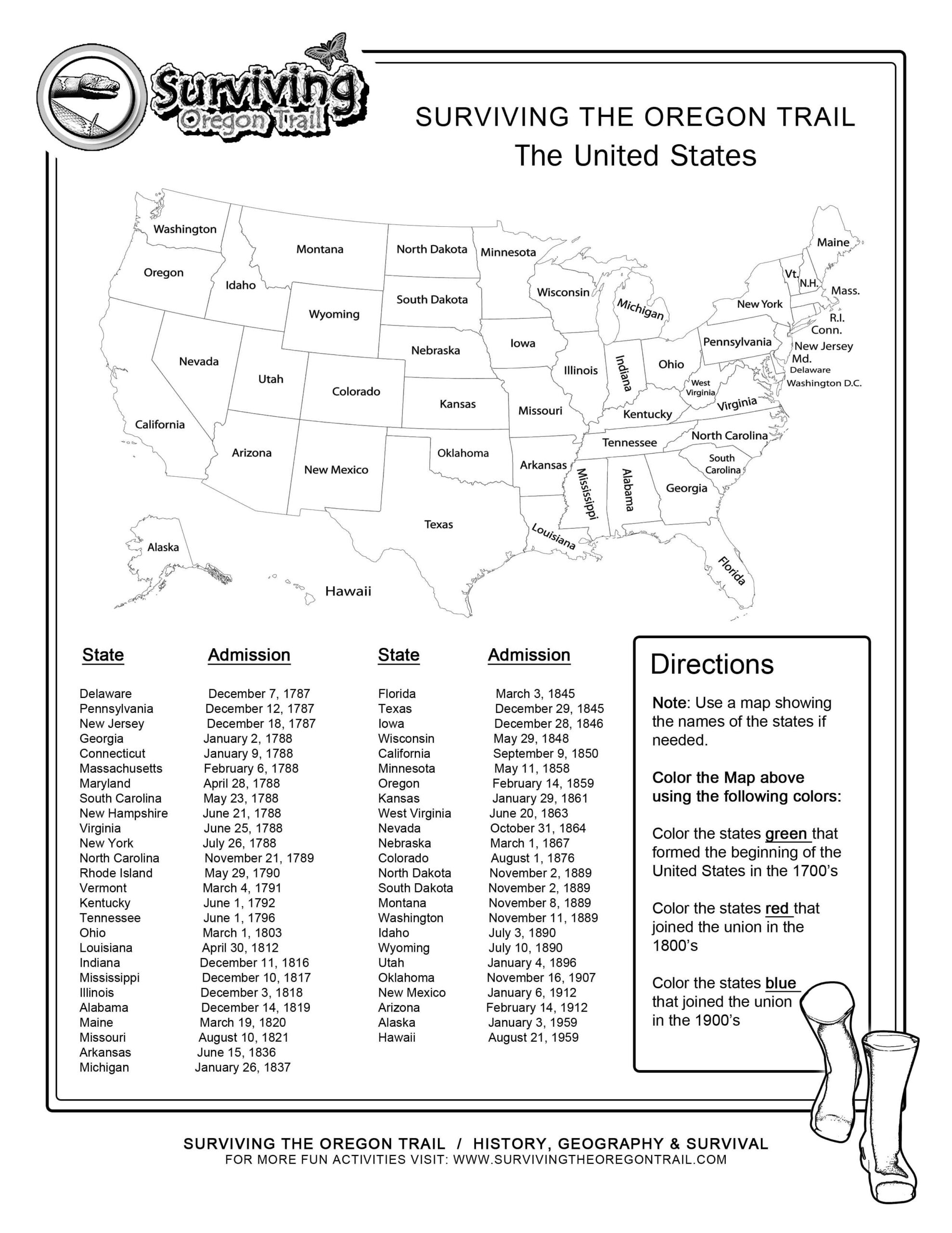 Map Of The Oregon Trail With Statehood Information with regard to Free Printable Social Studies Worksheets