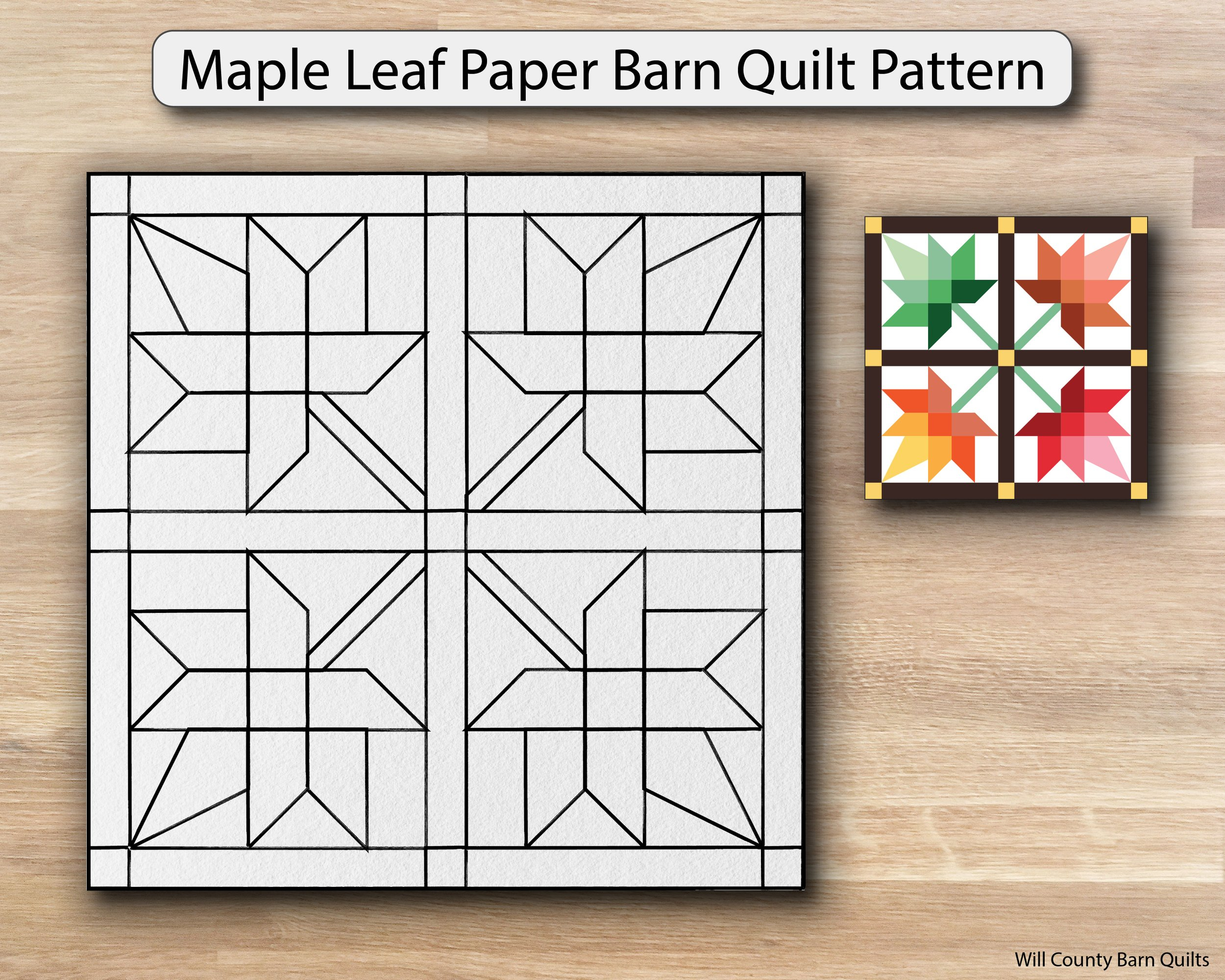 Maple Leaf Paper Barn Quilt Pattern — Will County Barn Quilt Trail within Free Printable Barn Quilt Patterns