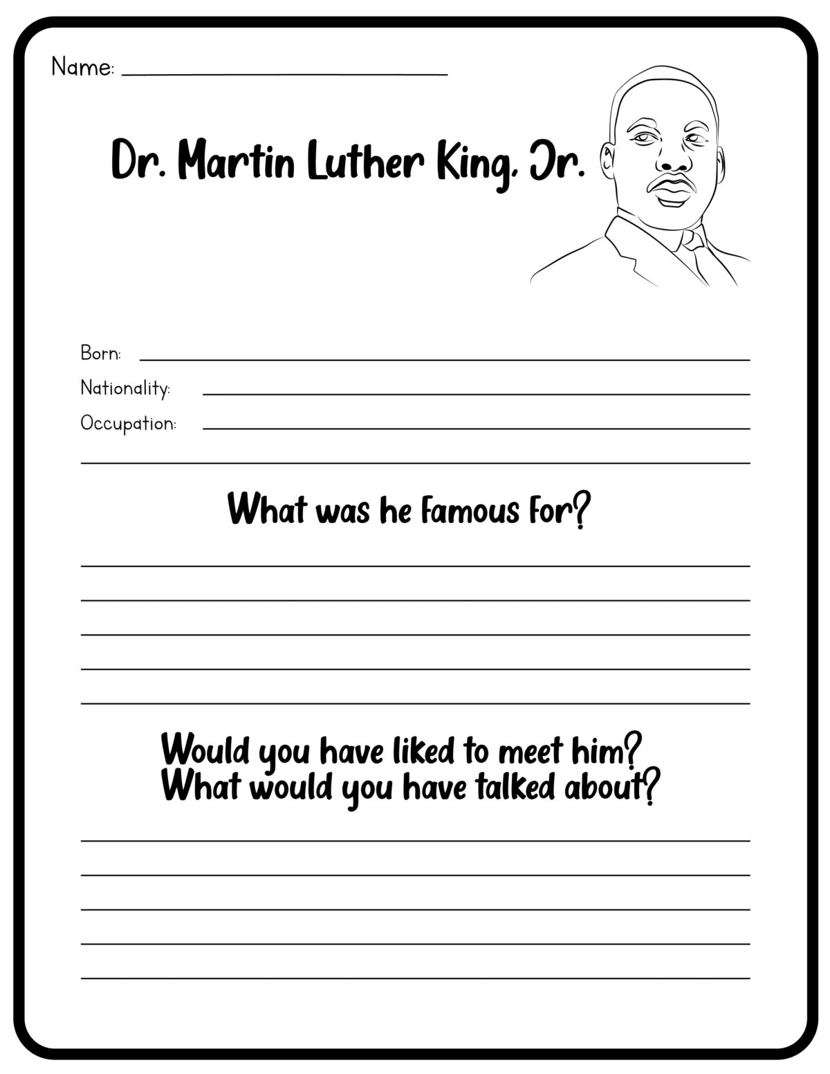 Martin Luther King, Jr. Worksheets (Free Printables) - Frugal Mom Eh! throughout Free Printable Martin Luther King Jr Worksheets For Kindergarten