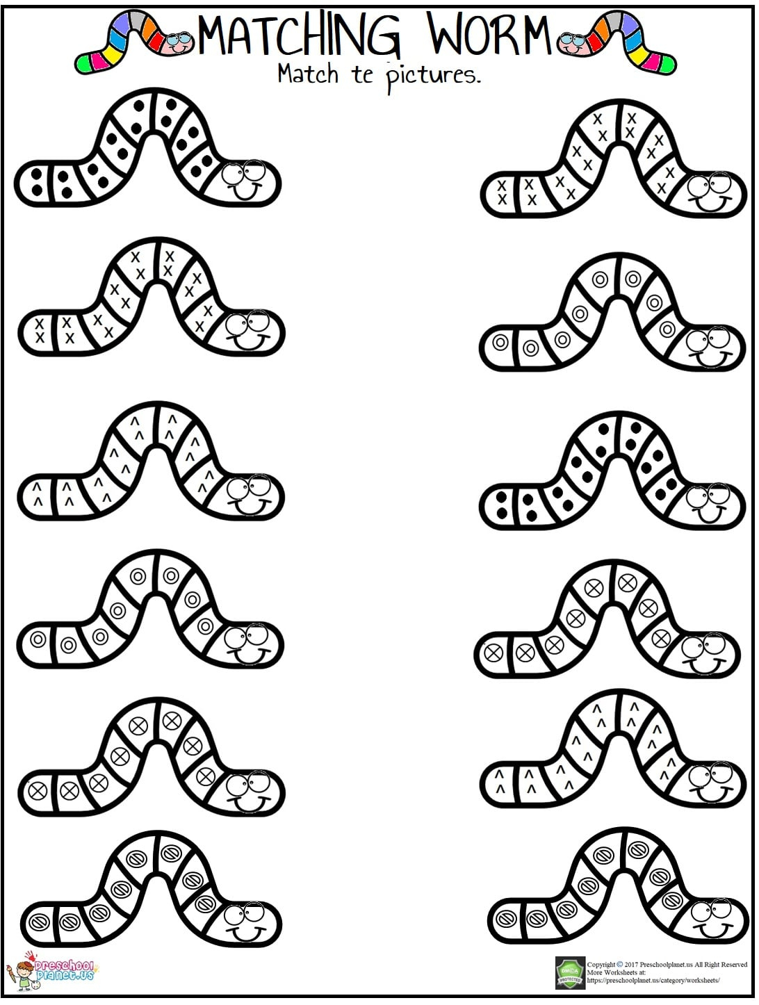 Matching Worm Worksheet – Preschoolplanet regarding Free Printable Worm Worksheets