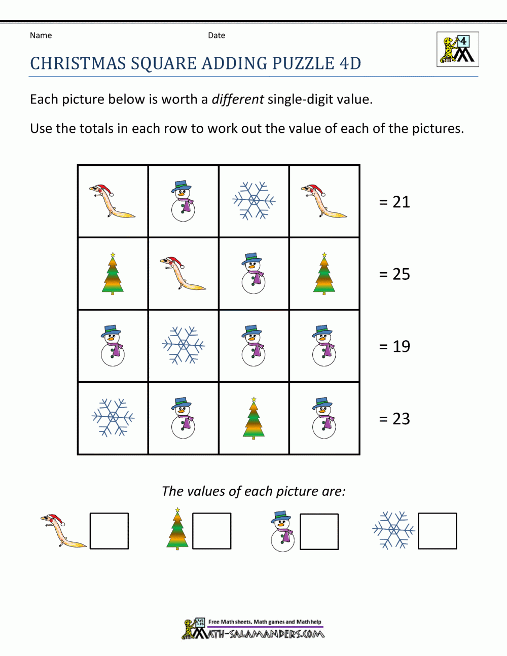 Math Christmas Activities 4Th Grade inside Free Printable Fun Math Worksheets for 4th Grade