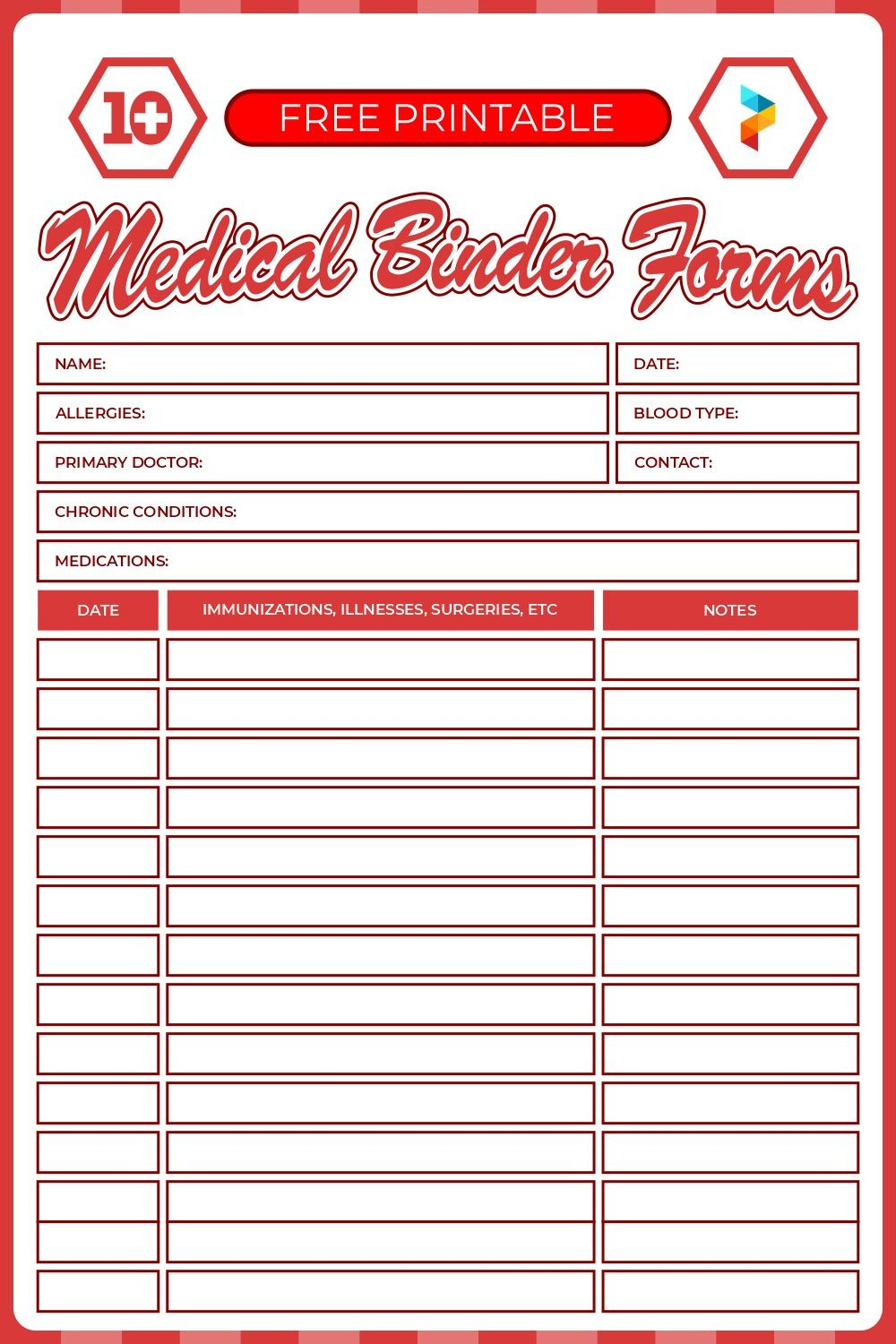 Medical Binder Forms - 10 Free Pdf Printables | Printablee with Free Printable Medical Forms