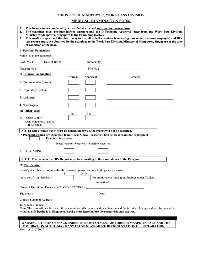 Medical Examination Form For Employment - Fill Online, Printable regarding Free Printable Pre Employment Tests